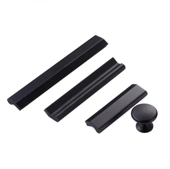 FAST SHIPPING Hole Distance 64 96 128 160 224mm Black Finish Zinc Alloy Cabinet Handle Black Color Drawer Pull Kitchen Hardware