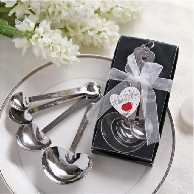 Black Box Silver Heart Shaped Measuring Spoons Wedding Bridal Shower