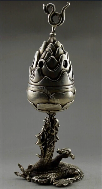

Collectible Handwork Tibet Silver Dragon Spit Fire Incense Burner statue fast shipping