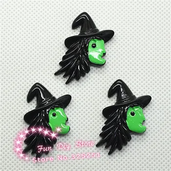 

wholesale flat back Halloween Party Black Witch Resin Cabochon Hair Bow Center Craft Making DIY 24*33mm 50pcs