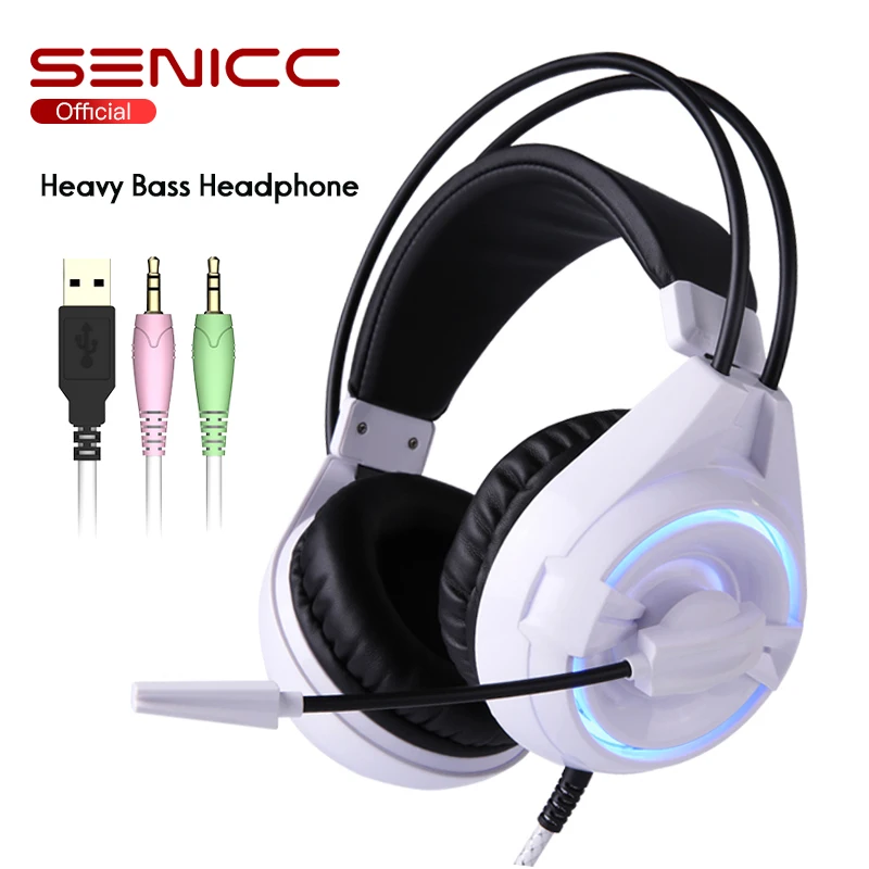 SENICC W251 3 5 мм и USB плетеный кабель игровая гарнитура легкие светодиодные