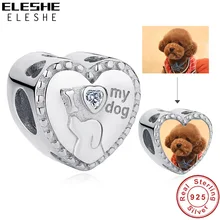 Personalized Custom Photo Silver Beads Charms Cute Dog CZ Heart Bead Sterling Silver 925 Original Charm Bracelets Jewelry Making
