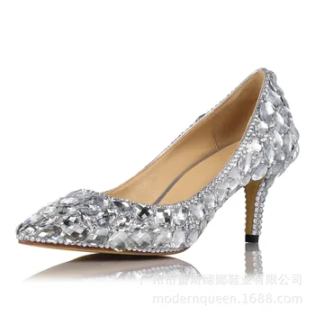 

20170658 New Fashion Silver Crystal Bride Wedding Shoe High Heel Rhinestone Banquet Rough with Sexy Nightclub Pumps