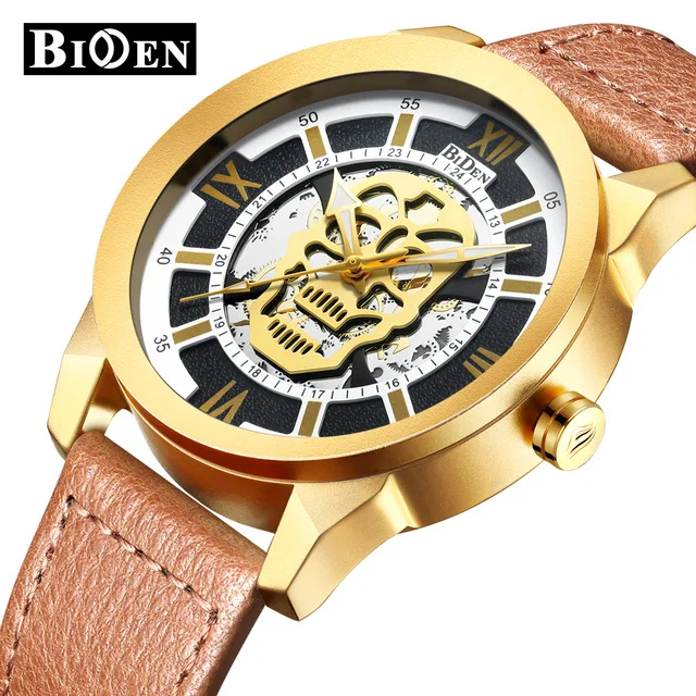 

BIDEN Watch Men Fashion Skeleton Punk Style Quartz Mens Watches Top Brand Luxury Full Steel Business Waterproof Sport Male Clock