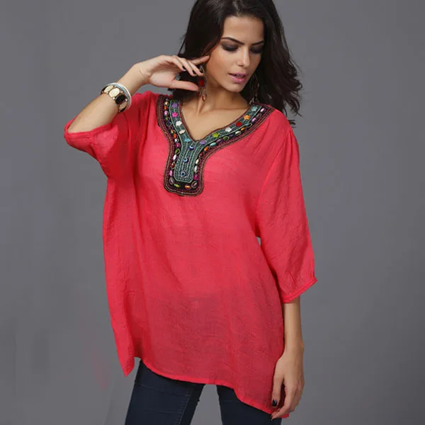 Women Blouse Embroidery Spring 2015 New Vintage Ethnic
