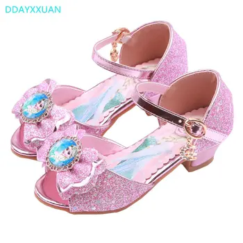 

Girls Princess Sandals 2018 New Summer Printing Leather Children Wedding Sandals High Heels Dancing Kids dress Shoes EU 27~38