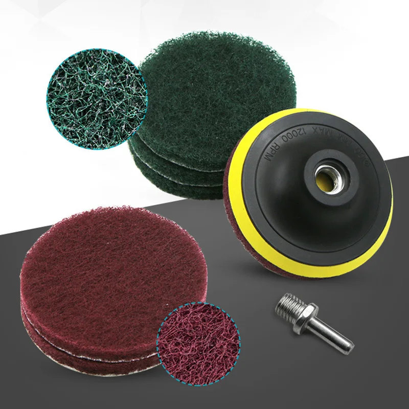 

NEW 4'' Electric Drill Self-adhesive Polishing Disc Thickened Round Fiber Shaft Polishing Disc with Scouring Pads