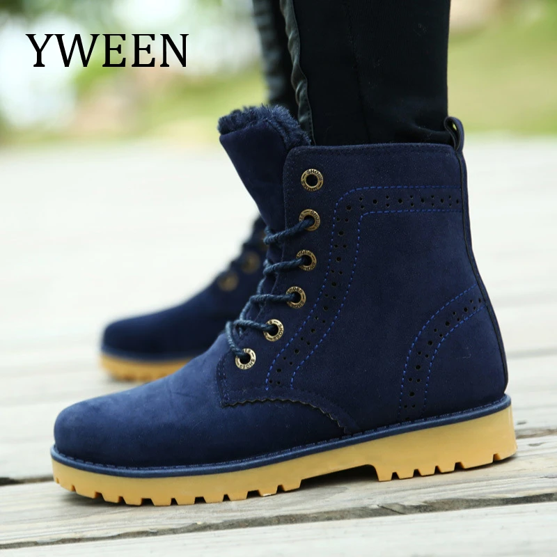 

YWEEN Fashion High-top Man Ankle Boots Plush Warm Round Toe Men's Snow Outdoor Boots Size 35-44