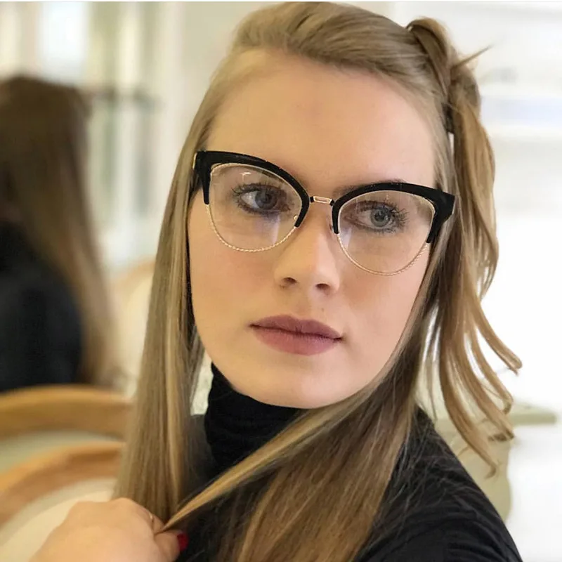 Women Cat Eye Browline Optical Eyeglasses Prescription Acetate Rim Spectacles for Big Rim Glasses Frame Fashion Styles 97653