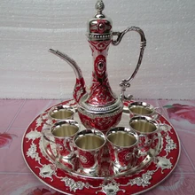 Наборы ручной работы серебро ручная резная резьба 1чайный горшок и 6 чашка для вина 1 тарелка большой винный горшок flgon украшение Настоящее тибетское серебро латунь