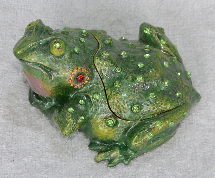 

Free shipping green big toad bufonid frog jeweled trinket boxes enameled hinged keepsake box Rings Box Earring/Pendant Box