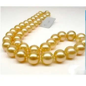 

18" GENUINE Huge Round 10-9 mm AAA south sea golden pearls Necklace>Dongguan girl Store free shipping