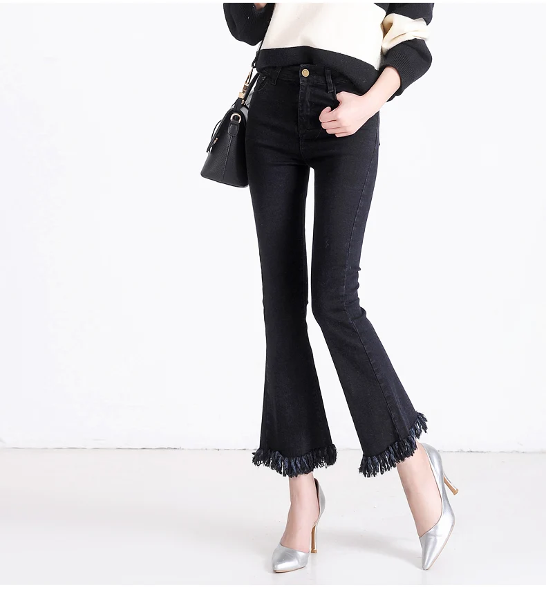 Винтажные женские джинсы с бахромой новые 4XL 5XL плюс размер джинсы с высокой талией обтягивающие женские джинсы из денима уличная эластичные расклешенные брюки