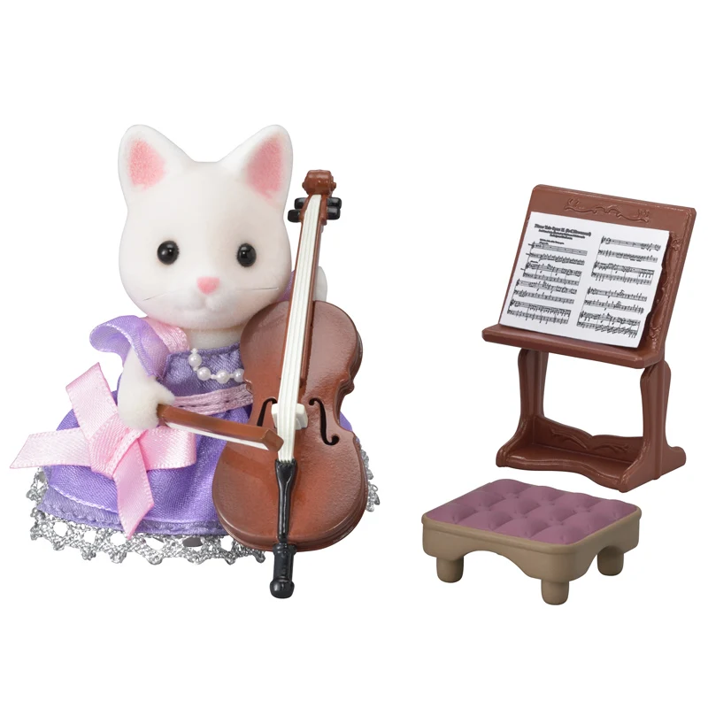 Sylvanian Families пушистый кукольный домик с животными рисунок Шелковый Кот и виолончель детский подарок для девочек#6010 Новинка - Цвет: silk cat sister and