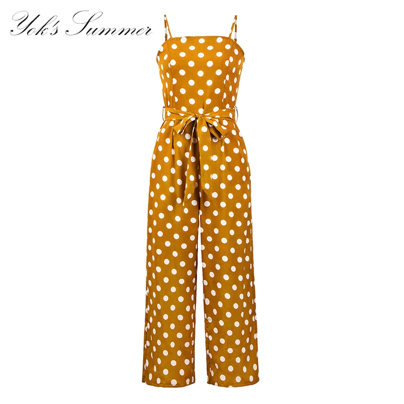 YOK's Women Fashion Jumpsuits Summer Sleeveless T-shirt Wave Spot Printing Jumpsuits Black White Dot Women's Jumpsuits DN172