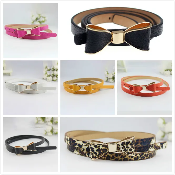 

Fashion Lady Girls Candy Leather Women Skinny Butterfly Bow Waist Belt Waistband Woman belts 6 Colors New