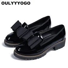 OULYYYOGO/Весенняя женская обувь с круглым носком в британском стиле; винтажные женские лоферы из лакированной кожи с бантиком-бабочкой на толстом каблуке 33-42