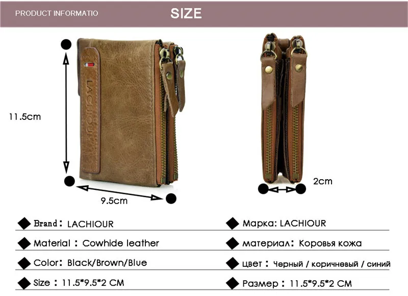 Brand Men Genuine Leather Wallet Short Men Cowhide Leather Coin Pocket Purse Male Carteira Masculina Double Zipepr Coin Bag