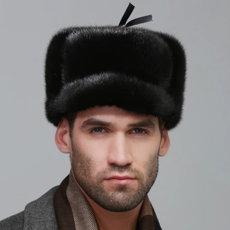 men ear muffs rex mink fur muffs Russian style cap winter Super warm snow show autumn male luxur fur hat hair handsome fur