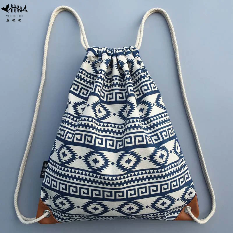 

Bohemian Backpack Bag Women Pure Handmade High Quality Canvas Drawstring Backpacks Bags free shipping