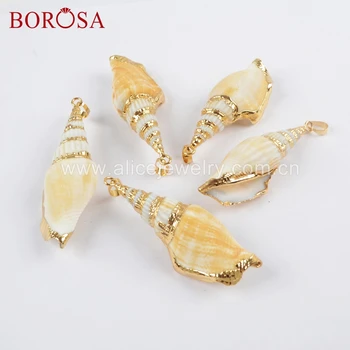 

BOROSA 10PCS New Arrival Gold Color Natural Conch Shell Pendant Beads Gold Trim Shell Jewelry for Necklace for Ladies G1657
