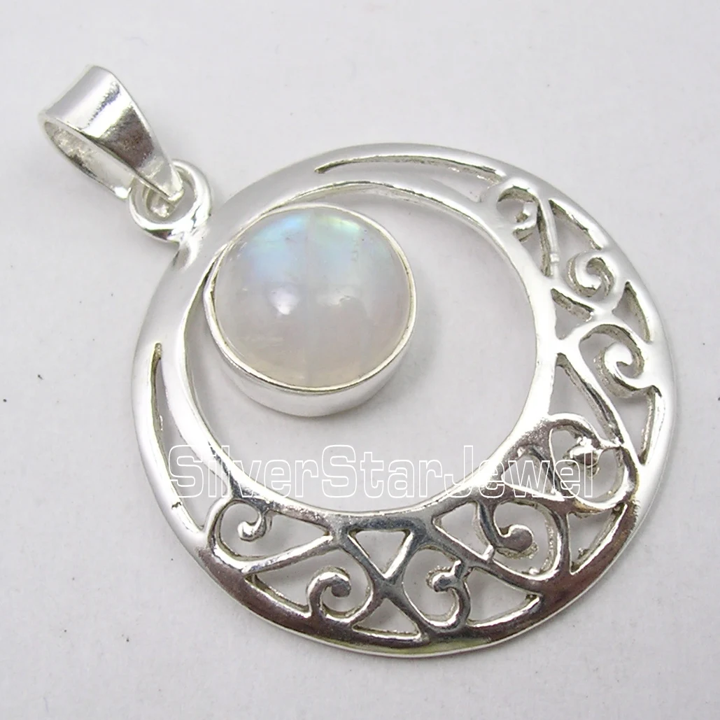 

Muiltiple Choices Chanti International . Solid Silver BLUE FIRE RAINBOW MOONSTONE BESTSELLER FILIGREE Pendant 3.9 CM