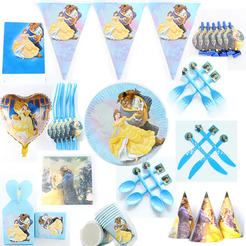 Красавица и Чудовище мультяшная Вечеринка одноразовые наборы посуды бумажная тарелка/чашка/салфетка Беби Шауэр детский день рождения вече...