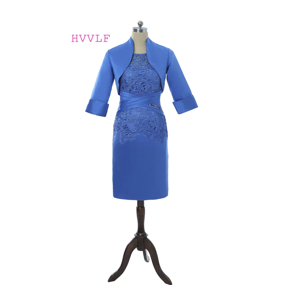 

Royal Blue 2019 Mother Of The Bride Dresses Sheath Cap Sleeves Lace With Jacket Short Groom Plus Size Mother Dresses For Wedding