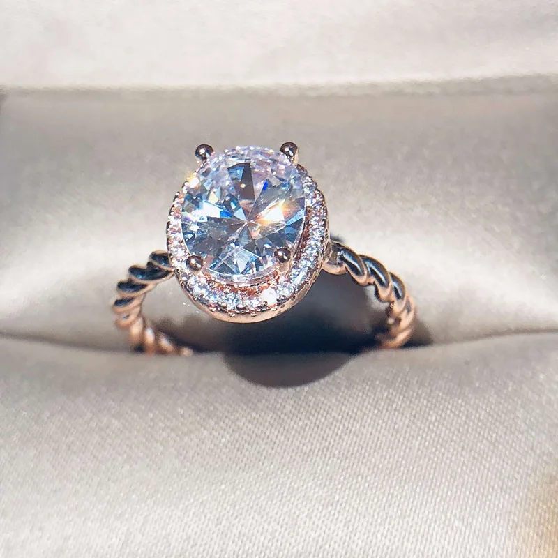 Роскошное кольцо из серебра S925 пробы с большой овальной огранкой AAAAA, 4 карата, кольцо с микро покрытием, CZ Кольцо для женщин, модное ювелирное изделие, женские кольца