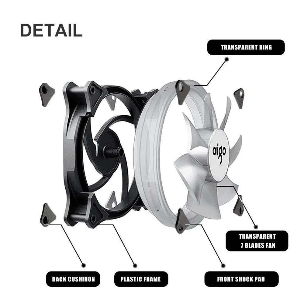 Aigo Halo Ring RGB Case Fan 140mm 3pin 4pin LED Case Fan for PC Case CPU 2