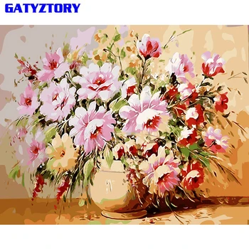 

GATYZTORY Frameless Pink Flower DIY Painting By Numbers Acrylic Paint On Canvas Unique Gift For Home Decor Calligraphy Painting