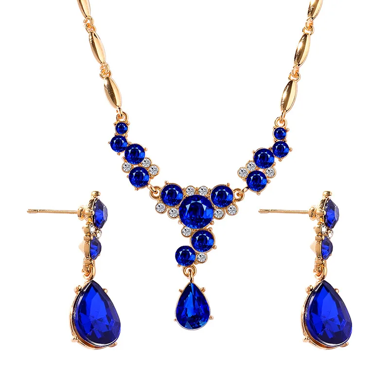 

New Design Women Wedding Jewelry Set Crystal Earring Necklace Pendant Rhinestone New Suit Ear Stud Earring Jewelry Sets