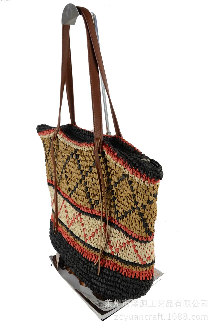 Women Straw Bag Bohemian Female Summer Large Beach Vintage Woven Handbag Lady Shopping Shoulder Bags Travel Casual Tote SS3056 (1)