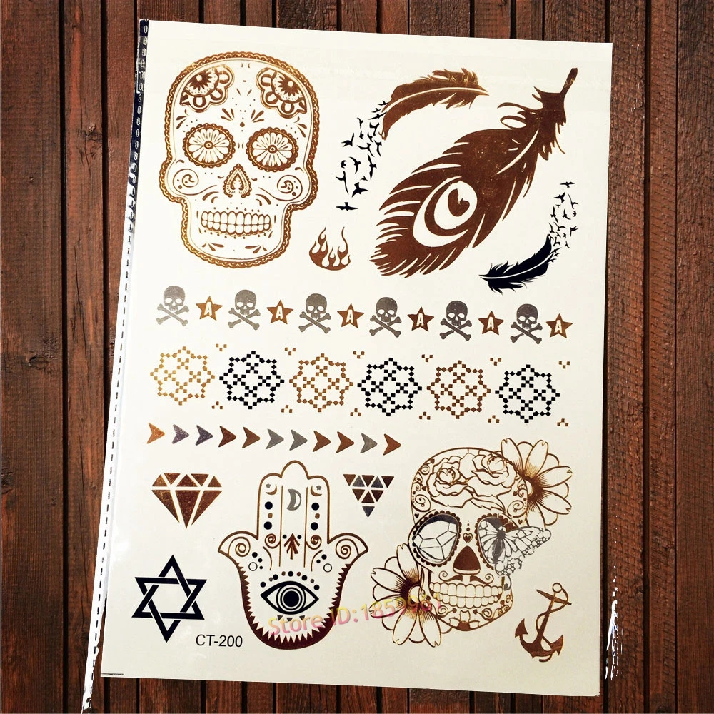 1PC Henna Flower Skull Flash Temporary Tattoo / Hamsa Feather Birds Gold  Metallic Tattoo Stickers / Women Party Sexy Tattoo Hot|sticker  safety|sticker printer and cuttersticker wood - AliExpress