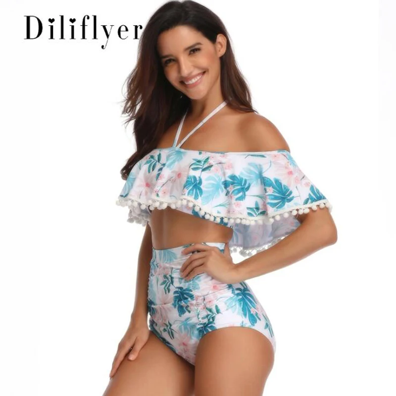 

Sexy bikini Set High Waist Swimwear Women Swimsuit Biquini Ruffled Bathing Suit Beach Wear Brazilian M101