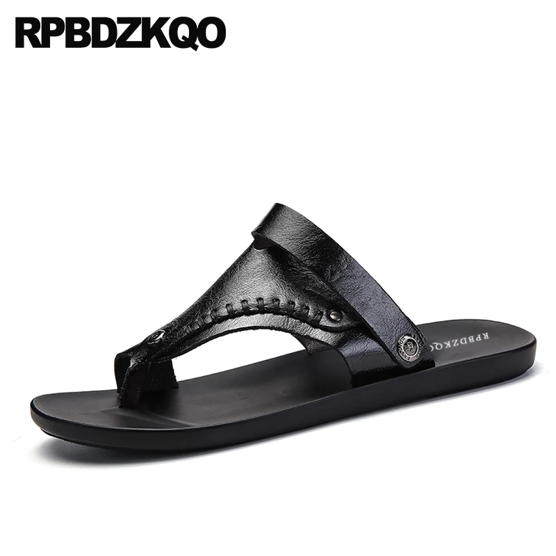 Slippers Toe Loop Casual Outdoor Beach Waterproof Slides Black Men