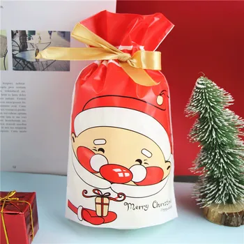 

50pcs/lot Santa Claus Merry Christmas Biscuits plastic bags packaging bags cookie chocolate Drawstring Bag Candy Bag