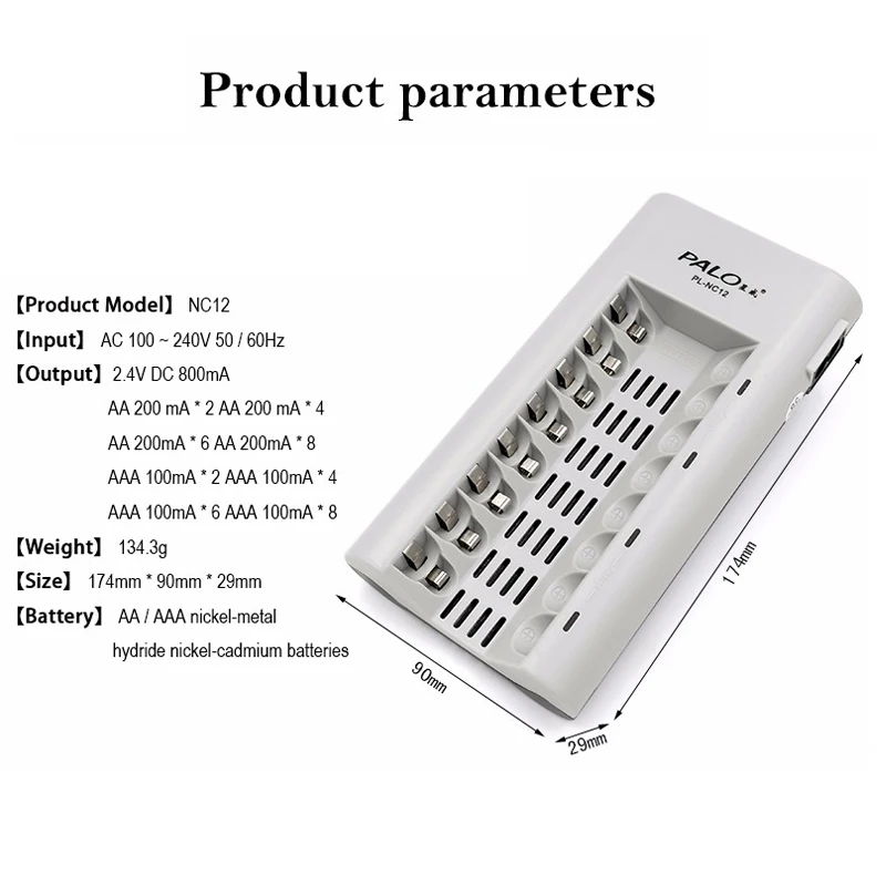 Palo C808W 8 слотов индикаторный светильник, умное зарядное устройство для AA/AAA Ni-MH/Ni-Cd аккумуляторов, зарядное устройство