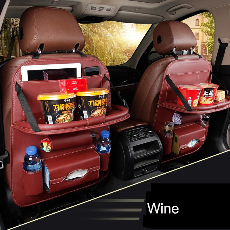 Автомобильный Органайзер на заднее сиденье из искусственной кожи, автомобильная сумка для хранения на спинку сиденья, Подвесные карманы для хранения, многокарманный складной Авто Укладка - Название цвета: Winered