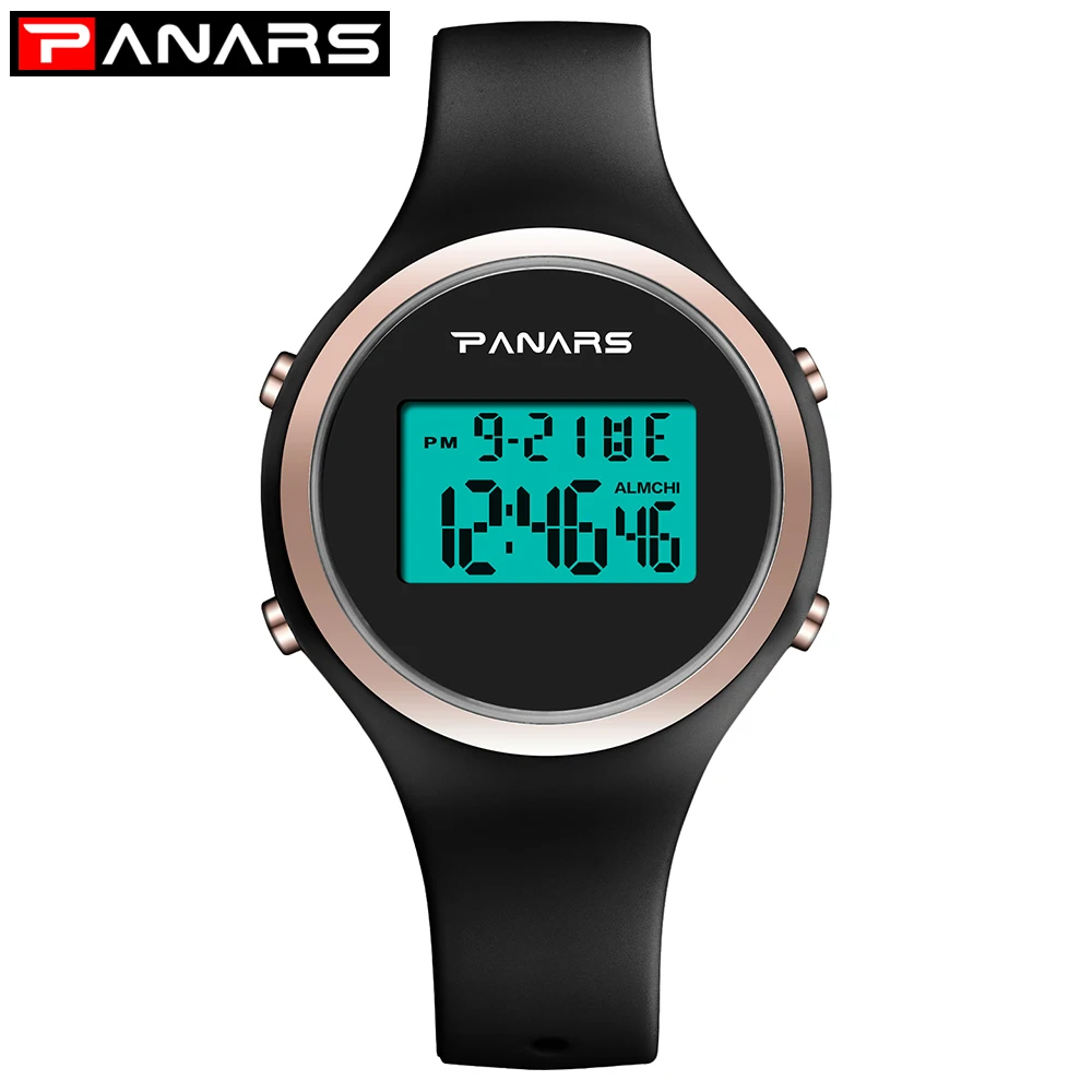 PANARS часы женские Relogio Feiminino цифровые водонепроницаемые электронные спортивные часы для женщин Фитнес резиновые наручные часы для женщин светодиодный - Цвет: Черный