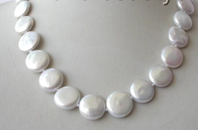 

RHJ00109 stunning big 15mm round white coin freshwater cultured pearl necklace