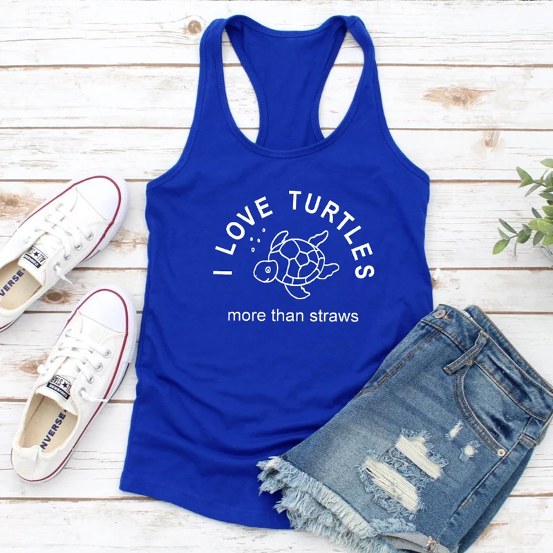 

Vest I Love Turtles More Than Straws Tank Tops Casual Ladies Sleeveless Graphic Eco Tanks Women Racerback Yoga Workout Tee Shirt