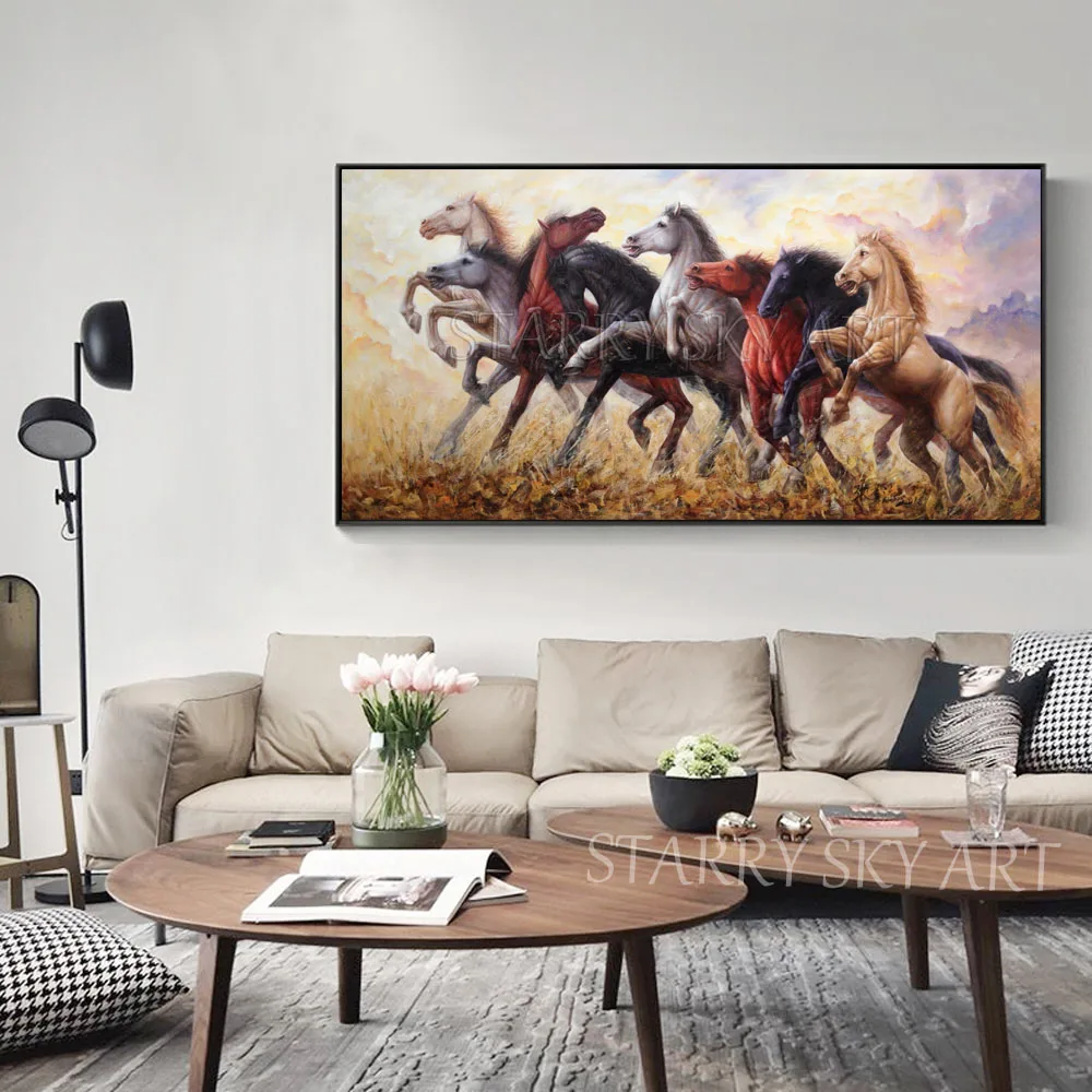 Отличная художественная ручная роспись высокого качества импрессионист 8 лошадей картина маслом на холсте бегущие лошади картина маслом для декора