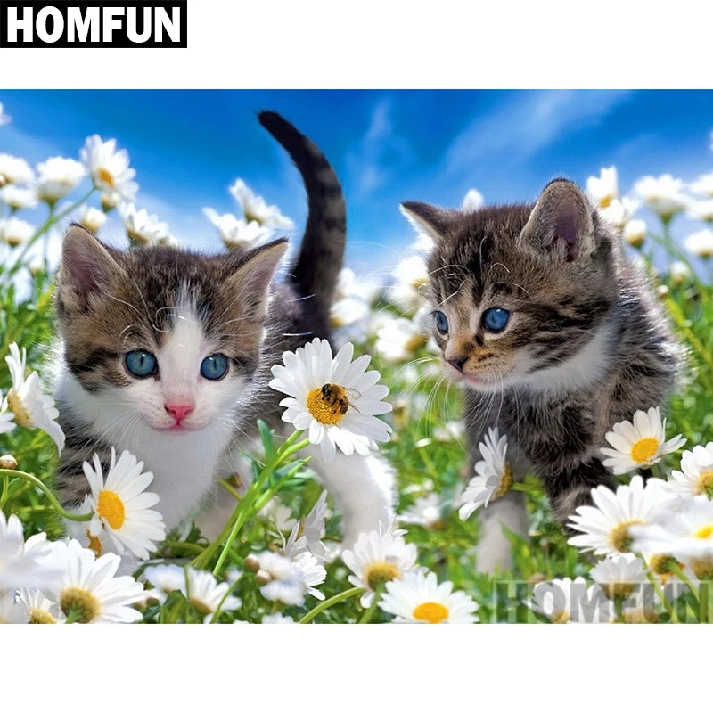 Алмазная живопись HOMFUN A01013 полноразмерная/круглая 5D картина кошки в саду вышивка