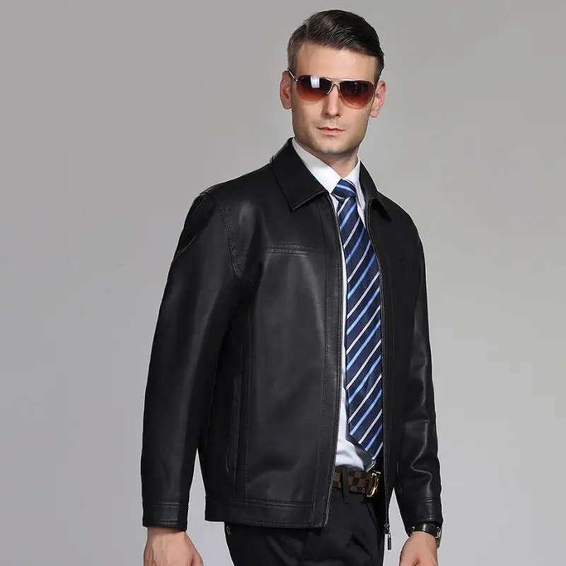 

Men's Leather Jackets Spring And Autumn Black Jacket For Men Faux Coats Loose Big Size Overcoats Brief Paragraph Leather Jacket