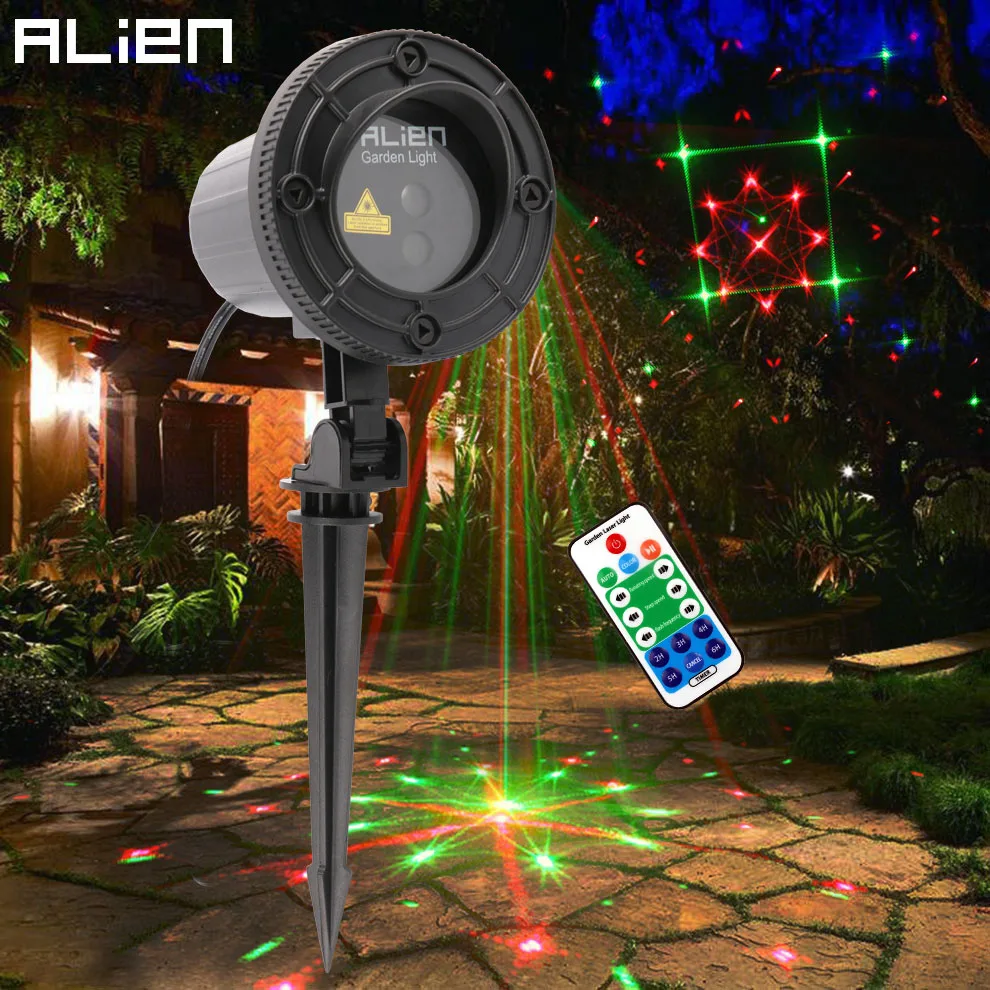 

ALIEN Red Green 24 Patterns Christmas Laser Lights Outdoor Projector Xmas Tree Holiday Garden Waterproof Lighting With RF Remote