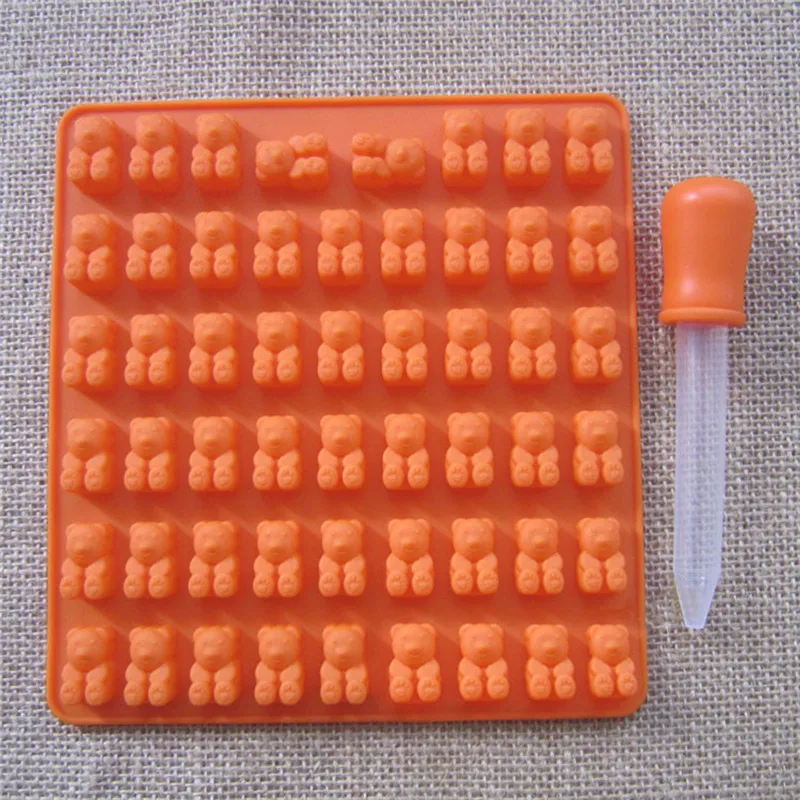 53 полости FDA силиконовые формы для конфет Gummie производитель шоколадных форм с капельницей подарок для ваших детей - Цвет: Orange