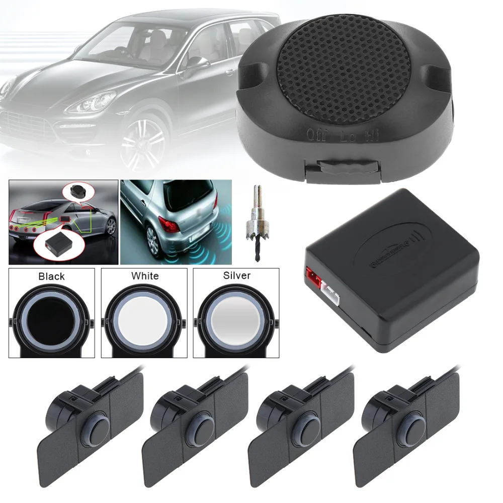 Car Parking Sensors Parktronics 4 Black/Silver/White 13mm Flat Sensors