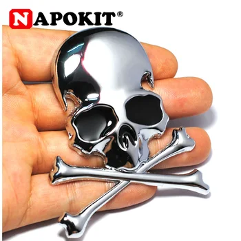

7.2x6CM 3D Metal Skull Skeleton Crossbones Car Motorcycle Sticker Truck Label Emblem Badge Car Styling Decoration Accessories