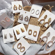 AOMU Корея Япония Винтаж Металл матовое золото цвет покрытием минималистский геометрический Овальный Круглый Круг личности шикарные квадратные серьги